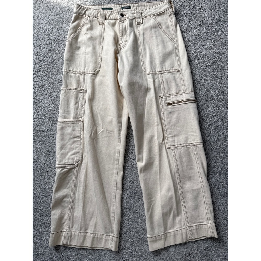 Wild Fable Women High Rise Cargo Pants Cream Off White Wide Leg Utility Size 12R